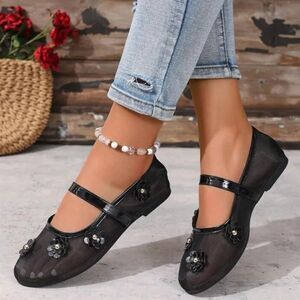 BRAND NEW 12 THOMPSON RHINESTONE FLORAL MESH SLIP ON FLATS